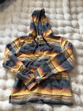 VISSLA Gray and Yellow Striped Hooded Sweater